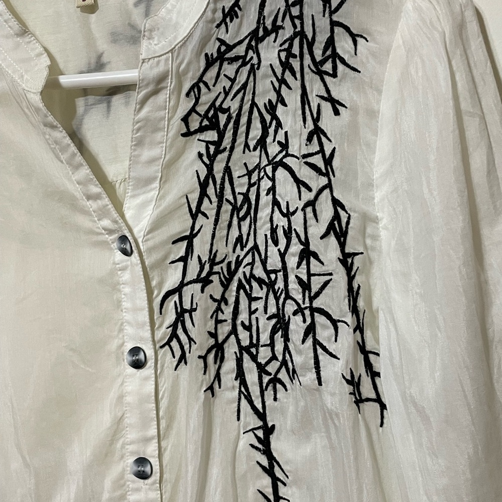 KENZO long white silk shirt L 12-14 vintage Balenciaga - Picture 4 of 12